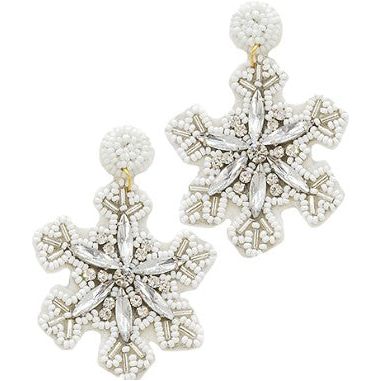 Beaded Snowflake Earrings - White