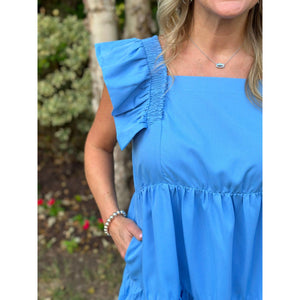 Carolina Solid Ruffle Sleeve Tiered Dress - Chambray