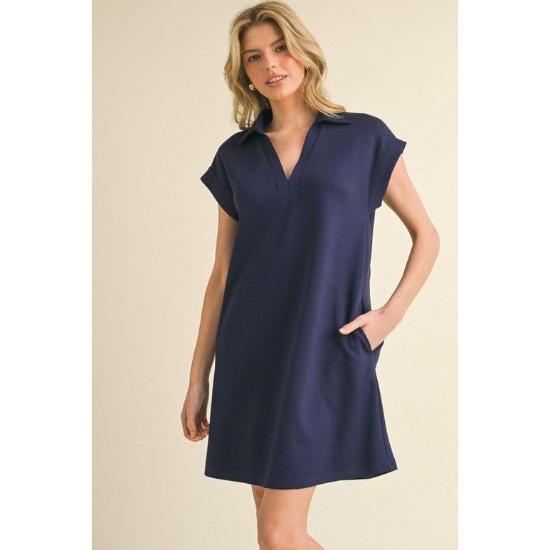 Davis Solid V-neck Dress - Navy