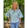 Nova Embroidered Floral Beaded Spaghetti Tie Top - Blue/Ivory