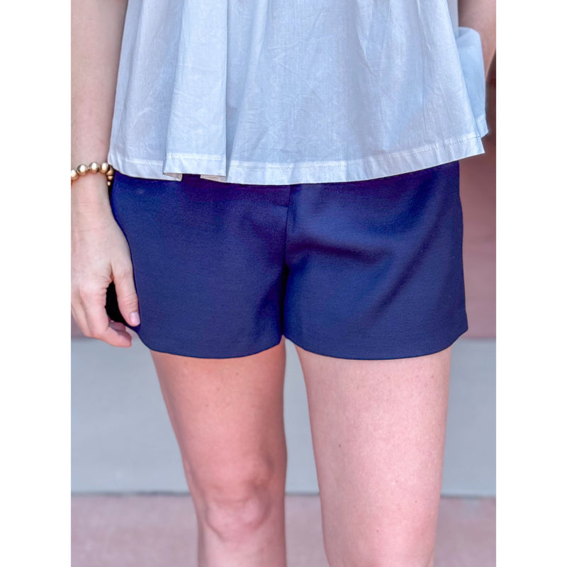 Spencer Pleated Back Elastic Shorts - Navy