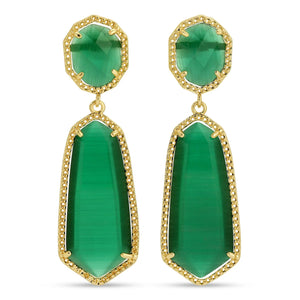 Charlotte - Long Double Drop Stone Stud Earrings -Teal