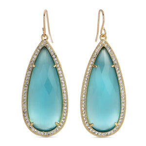 Phoebe - Long Shimmer Stone Earrings - Aqua