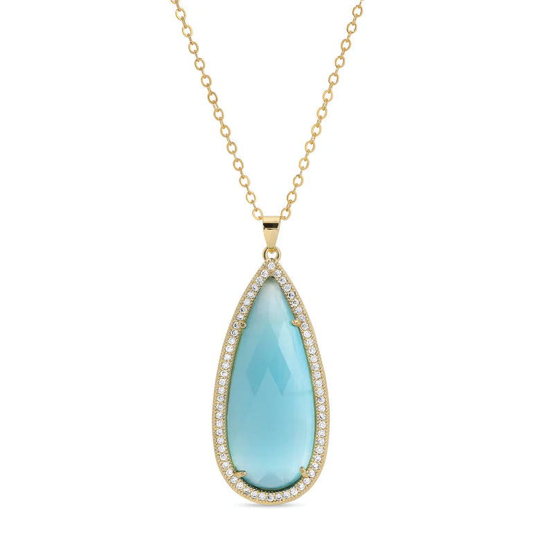 Piper - Long Shimmer Stone Pendant Necklace - Aqua