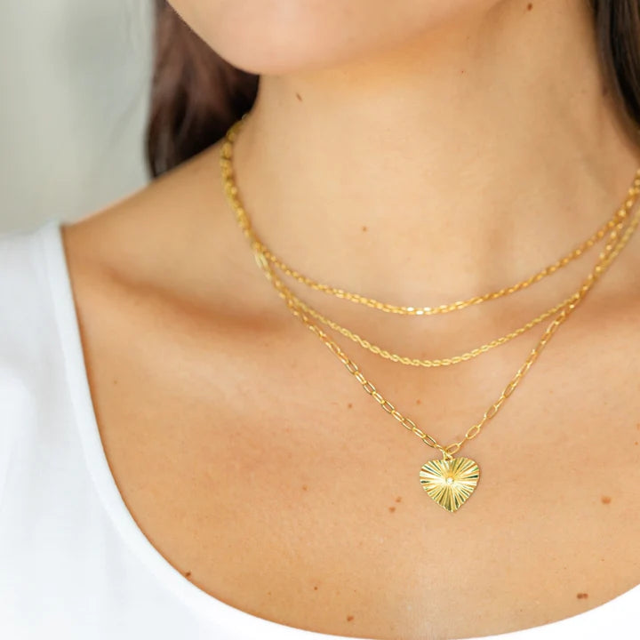 Triple Layer Heart Pendant Necklace - Gold