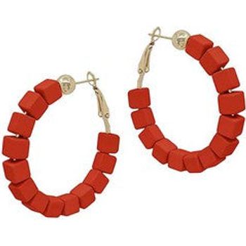 Square Clay Bead Hoops - Red