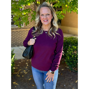 Madison Boat Neck Drop Shoulder Long Sleeve Pullover - Plum