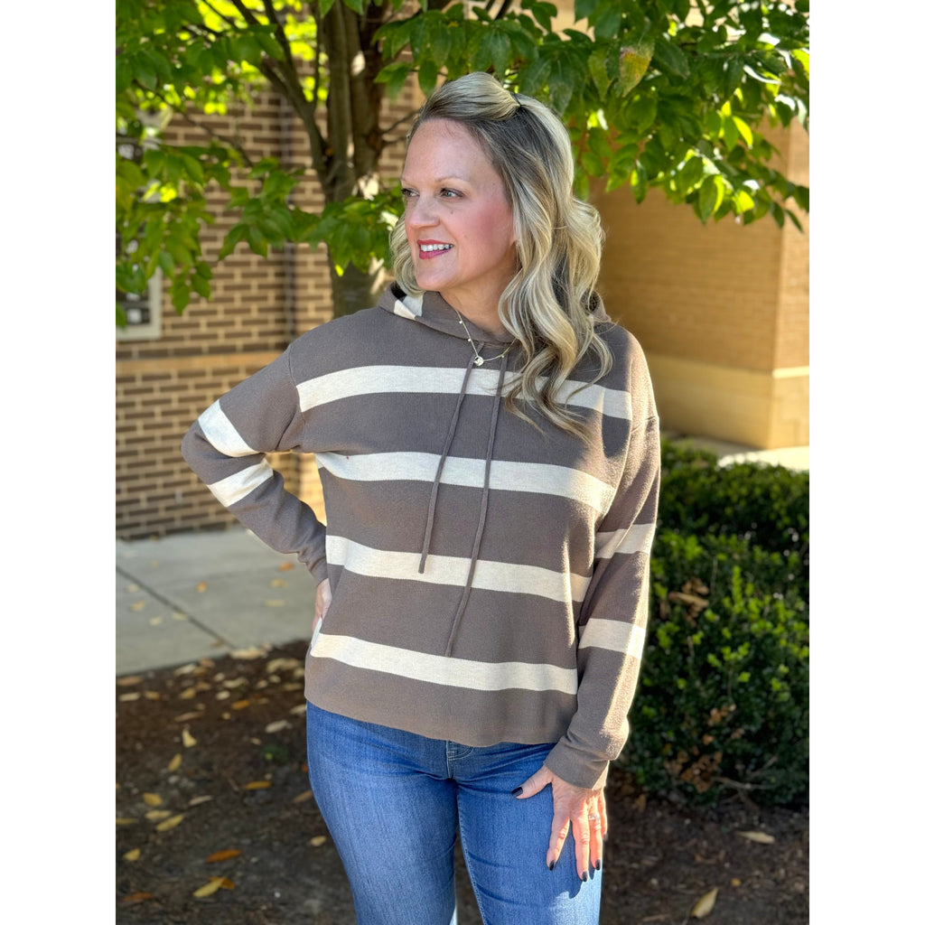 Tatum Oversized Bold Striped Hoodie Sweater - Brown/Cream