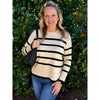 Phoenix Striped Crew Neck Long Sleeve Sweater - Almond/Black