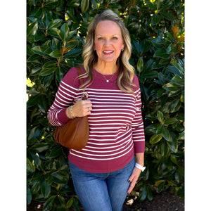 Bridgette Color Blocked Striped Sweater - Rosewood