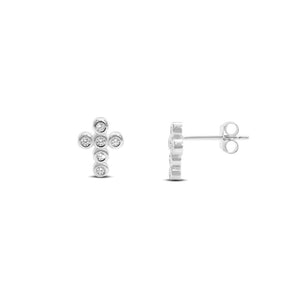 Stia Jewelry - CZ Bezel Cross Stud Earrings - Silver