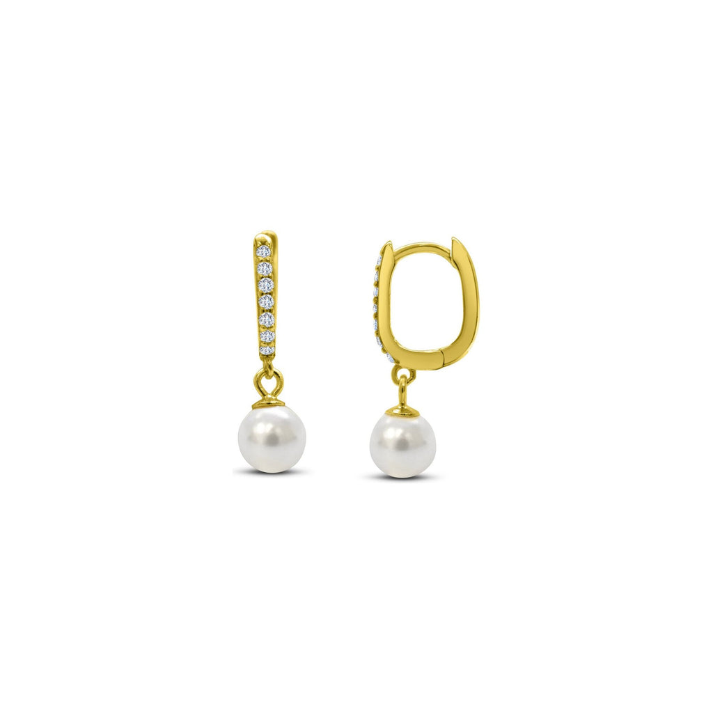 Stia Jewelry - Pave Huggie Pearl Drop Earring - Gold