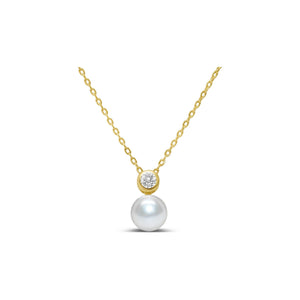 Stia Jewelry - Classy Girls Wear Pearls - Pearl Bezel CZ Necklace (Gold)