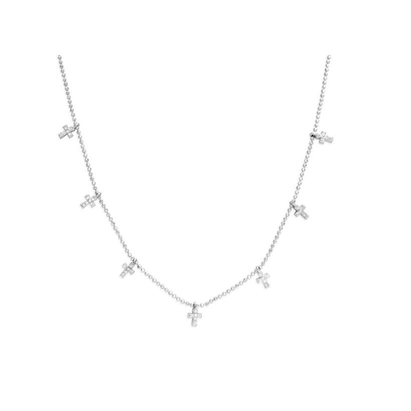 Stia Jewelry - Dazzling Dangles CZ Mini Cross Necklace - Sterling