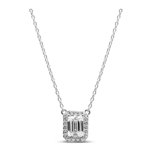 Stia Jewelry - Vertical Baguette Halo Necklace - Silver