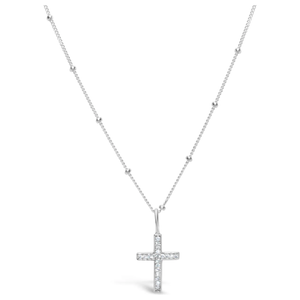 Stia Jewelry - Charm & Chain Pavé Cross Necklace (Silver)