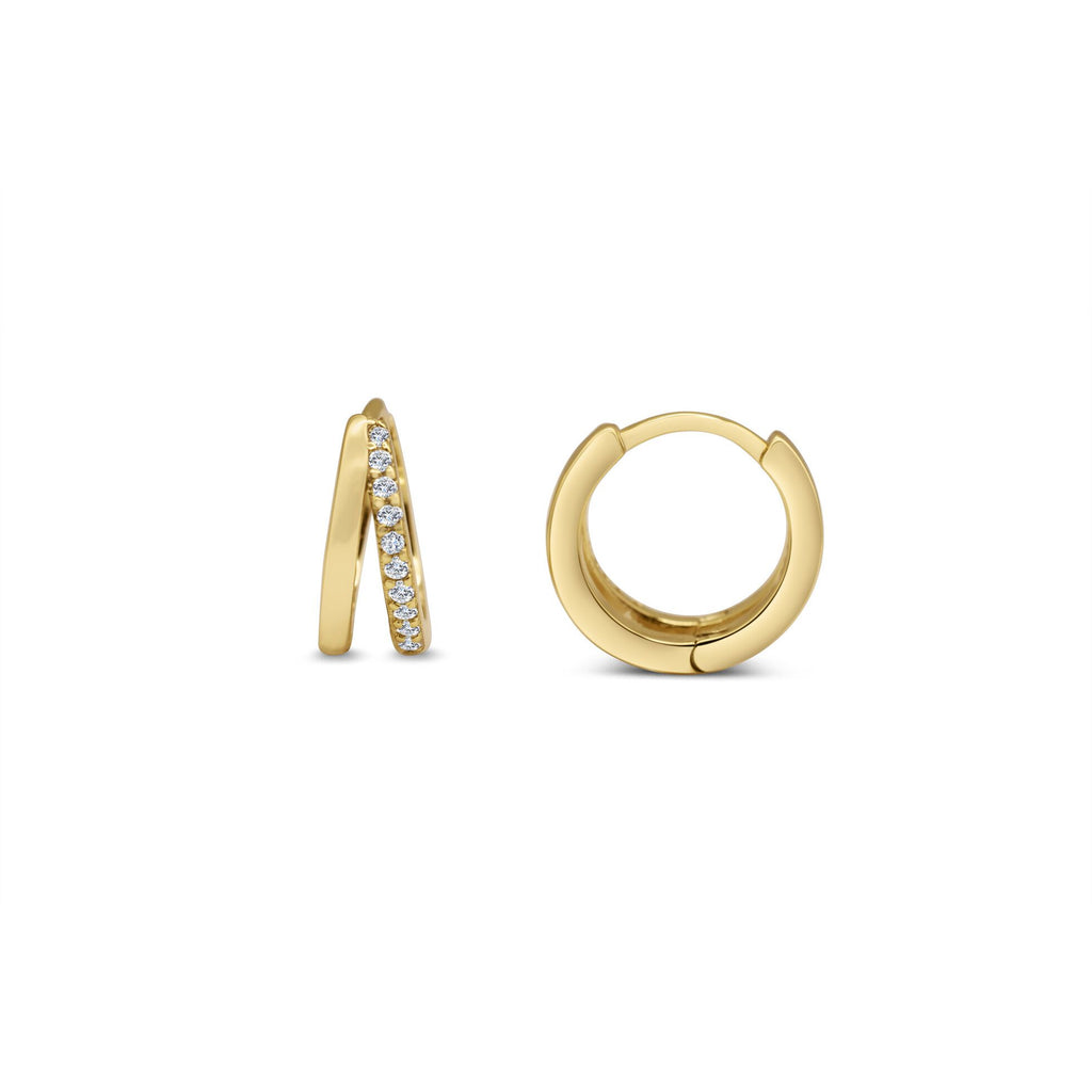 Stia Jewelry - Double Hoop Pave and Plain Earrings (Gold)
