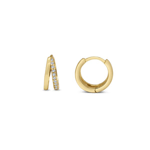 Stia Jewelry - Double Hoop Pave and Plain Earrings (Gold)