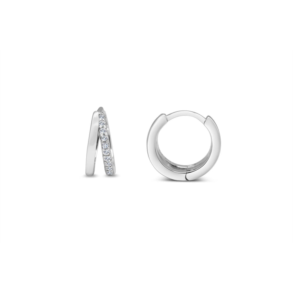 Stia Jewelry - Double Hoop Pave and Plain Earrings (Silver)