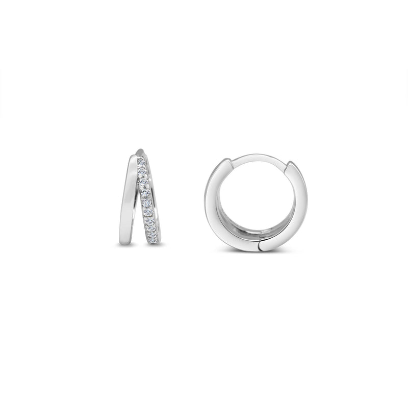 Stia Jewelry - Double Hoop Pave and Plain Earrings (Silver)