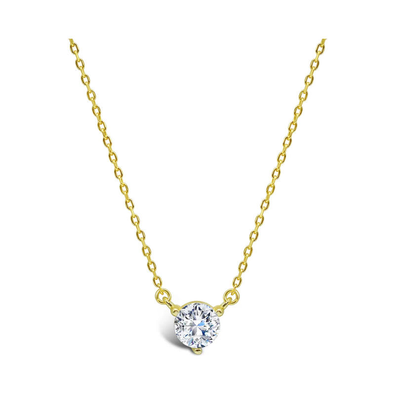 Stia Jewelry - Solitaire CZ 3 Prong Necklace (Gold)