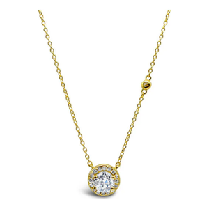 Stia Jewelry - Round Solitaire Halo Necklace - Gold