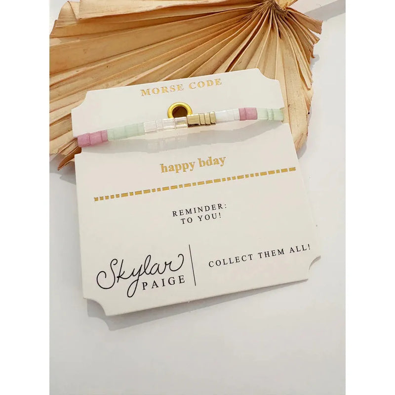 HAPPY BDAY - Morse Code Tila Beaded Bracelet