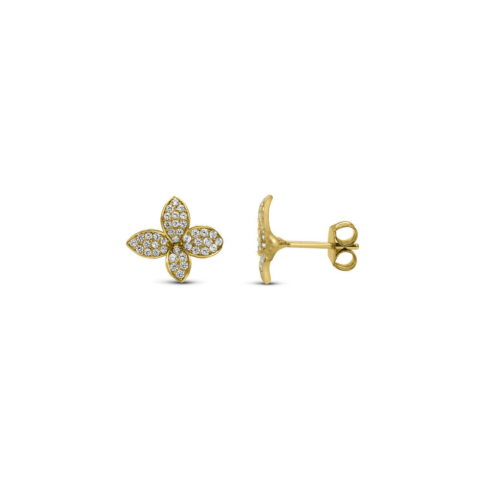 Stia Jewelry - Beautiful & Blooming - Pave CZ Petal Stud Earring - Gold