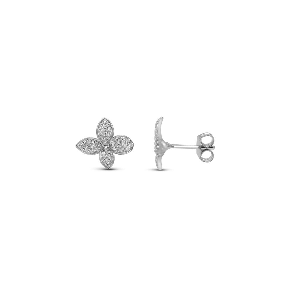 Stia Jewelry - Beautiful & Blooming - Pave CZ Petal Stud Earring - Silver