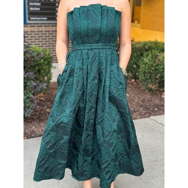 Jennifer Strapless Embroidered Midi Dress - Hunter Green