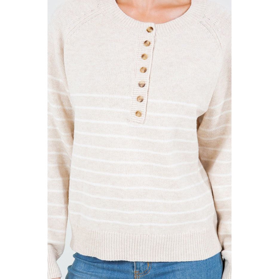 Lysa Striped Button Up Sweater - Taupe