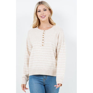 Lysa Striped Button Up Sweater - Taupe