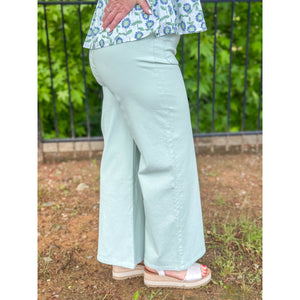Suni High-Waisted Wide Leg Pants - Seafoam