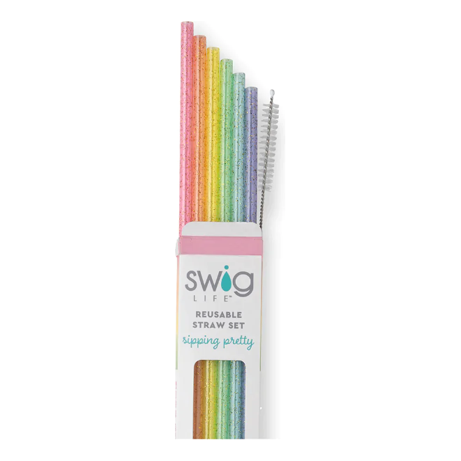 Swig Rainbow Glitter Reusable Straw Set