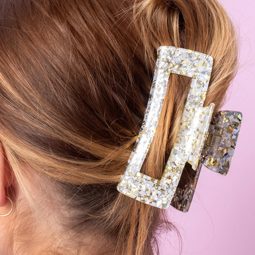 Large Claw Hair Clip - Pearl + Gold