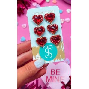 Taylor Shaye Designs - Rosaline Triple Beaded Hearts - Red