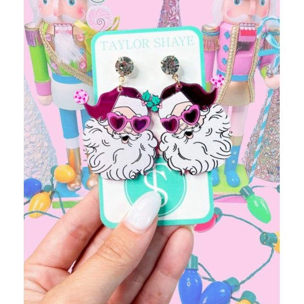 Taylor Shaye Designs Santa at the Disco Earrings - Pink Mirror