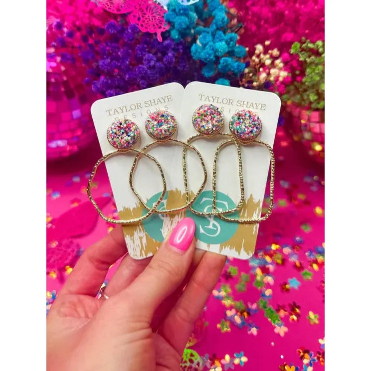 Taylor Shaye Designs - Glitter Top Rectangle Hoops - Rainbow