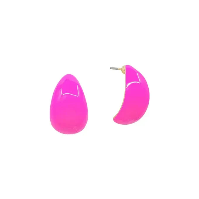 Teardrop Epoxy Post Earrings - Hot Pink