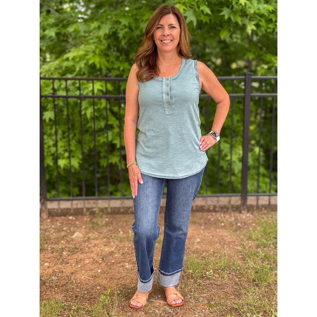 Delilah Solid Knit Sleeveless Comfy Top - Teal
