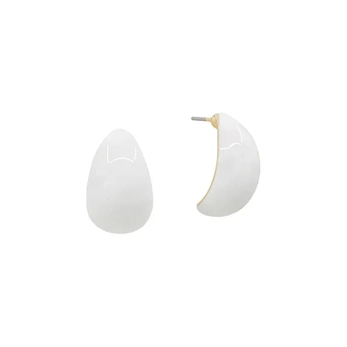 Teardrop Epoxy Post Earrings -White