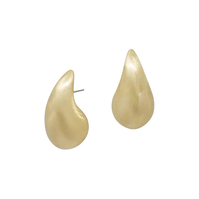 Teardrop Shape Volumed Hoop Earring - Gold