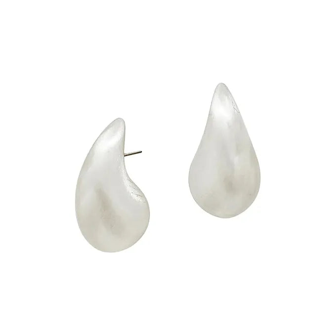 Teardrop Shape Volumed Hoop Earring - Silver