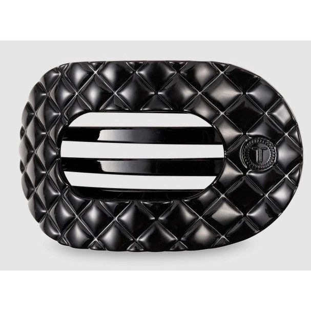 Teleties - Quilted Large Flat Round Hair Clip - Jet Black