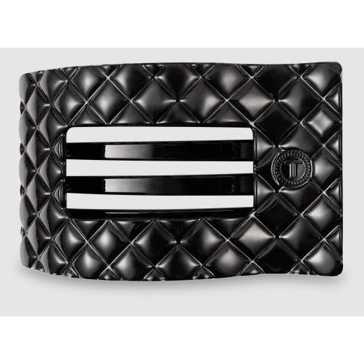 Teleties - Quilted Medium Flat Rectangle Hair Clip - Jet Black