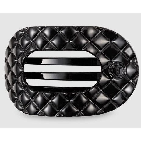Teleties - Quilted Medium Flat Round Hair Clip - Jet Black