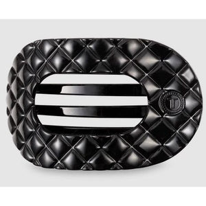 Teleties - Quilted Medium Flat Round Hair Clip - Jet Black