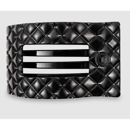 Teleties - Quilted Small Flat Rectangle Hair Clip - Jet Black