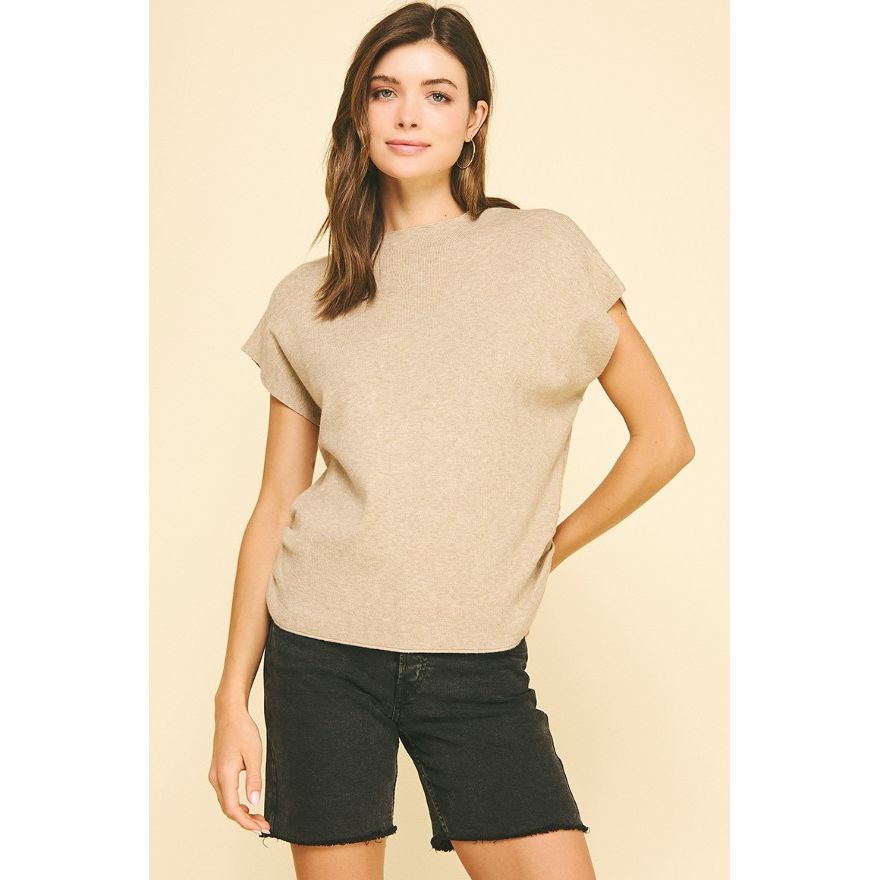 Tess Sweater Vest With Shirred Sides - Taupe