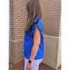 Jodi Textured-Check Ruffled Shoulder Top - Royal Blue